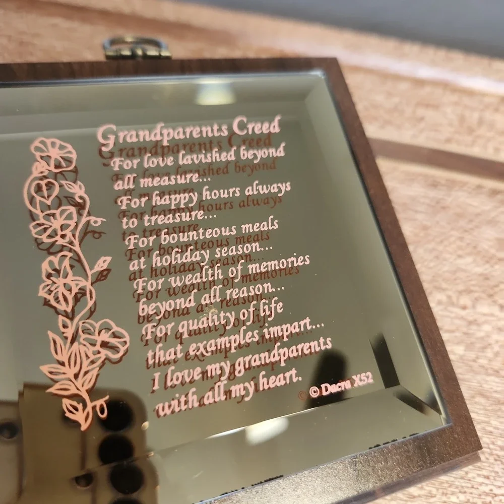 Vintage Dacra X52 Grandparents Creed Beveled Mirror Wall Plaque Floral Wood Gift